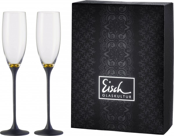 Champagnergläser Exklusiv gold/schwarz - 2 Stück in einem Geschenkkarton