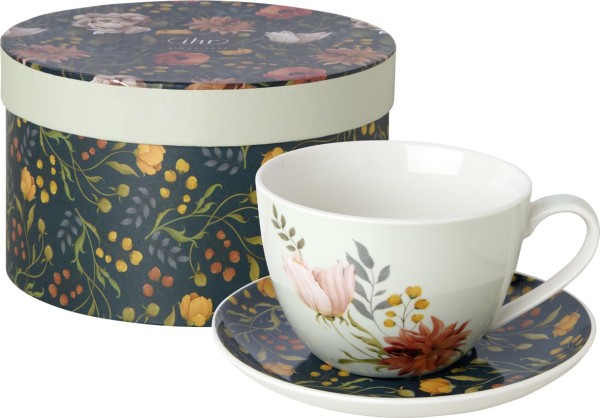 Milchkaffeetasse FLOWER STORY BLUE