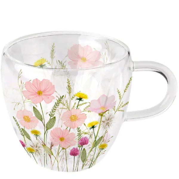 Doppelwandiges Glas PASTEL FLOWERS