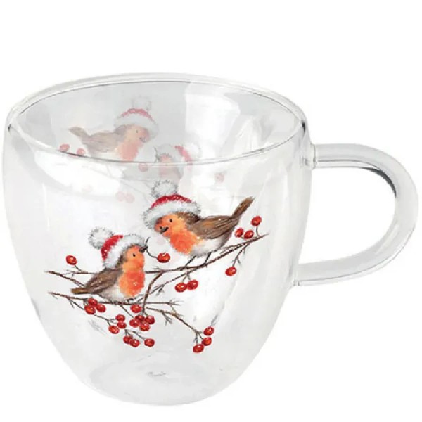 Doppelwandiges Tasse CHRISTMAS ROBINS