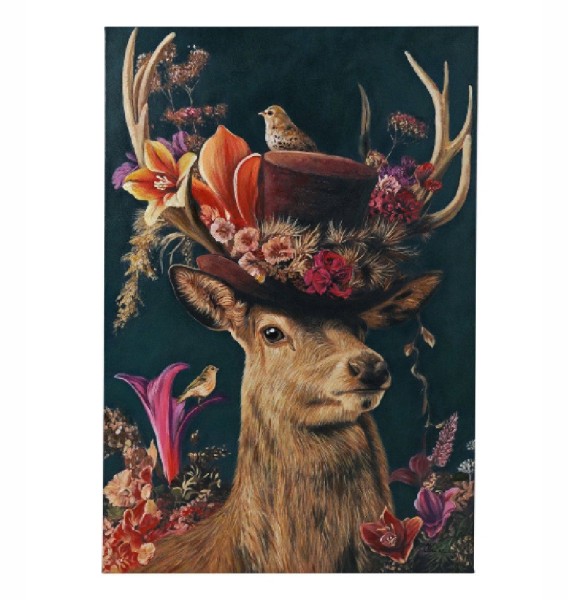 Bild HIRSCH MIT BLUMENGEWEIH